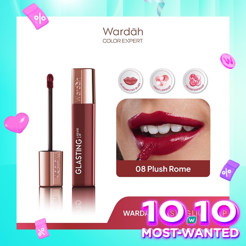 Glasting Liquid Lip 08 Plush Pome 3.5g - Hi-Pigmented Glass Color, Ringan, Tidak Lengket, Transferproof