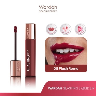 WARDAH Glasting Liquid Lip 08 Plush Pome 3.5g - Hi-Pigmented Glass Color, Ringan, Tidak Lengket, Transferproof