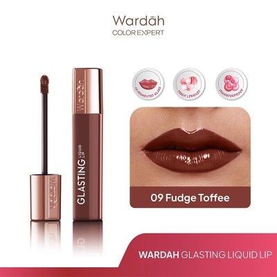 WARDAH Glasting Liquid Lip 09 Fudgy Toffee 3.5g - Hi-Pigmented Glass Color, Ringan, Tidak Lengket, Transferproof
