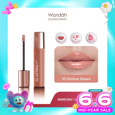 WARDAH - Glasting Liquid Lip 10 Ombre Sheen 3.5g - Hi-Pigmented Glass Color, Ringan, Tidak Lengket, Transferproof