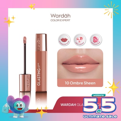 WARDAH - Glasting Liquid Lip 10 Ombre Sheen 3.5g - Hi-Pigmented Glass Color, Ringan, Tidak Lengket, Transferproof
