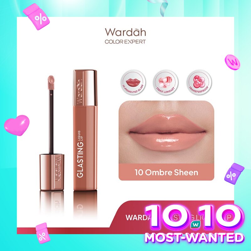 Glasting Liquid Lip 10 Ombre Sheen 3.5g - Hi-Pigmented Glass Color, Ringan, Tidak Lengket, Transferproof