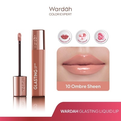 WARDAH Glasting Liquid Lip 10 Ombre Sheen 3.5g - Hi-Pigmented Glass Color, Ringan, Tidak Lengket, Transferproof