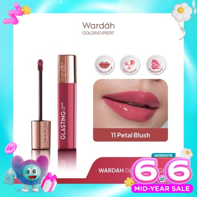 WARDAH - Glasting Liquid Lip 11 Petal Blush 3.5g - Hi-Pigmented Glass Color, Ringan, Tidak Lengket, Transferproof