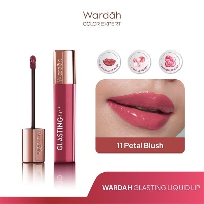 WARDAH Glasting Liquid Lip 11 Petal Blush 3.5g - Hi-Pigmented Glass Color, Ringan, Tidak Lengket, Transferproof