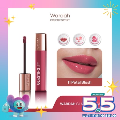 WARDAH - Glasting Liquid Lip 11 Petal Blush 3.5g - Hi-Pigmented Glass Color, Ringan, Tidak Lengket, Transferproof