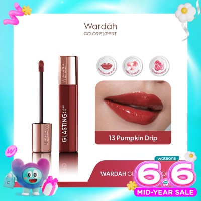 WARDAH - Glasting Liquid Lip 13 Pumpkin Drip 3.5g - Hi-Pigmented Glass Color, Ringan, Tidak Lengket, Transferproof