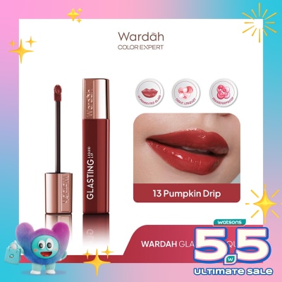 WARDAH - Glasting Liquid Lip 13 Pumpkin Drip 3.5g - Hi-Pigmented Glass Color, Ringan, Tidak Lengket, Transferproof