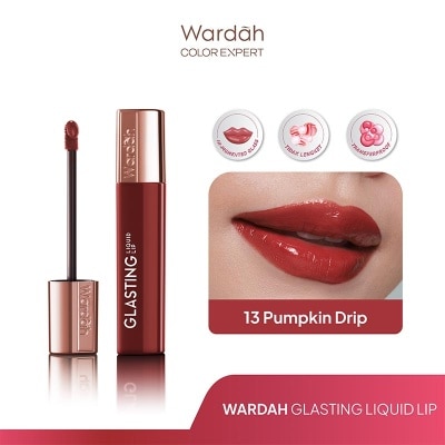 WARDAH Glasting Liquid Lip 13 Pumpkin Drip 3.5g - Hi-Pigmented Glass Color, Ringan, Tidak Lengket, Transferproof