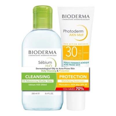 BIODERMA Bioderma Dermatological Oil To-Acne-Prone Skin Daily Cleansing & Protection Sebium H2O 250Ml + Photoderm Akn Mat