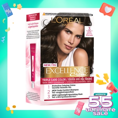 L'OREAL Excellence Creme Hair Color 3 Natural Darkest Brown