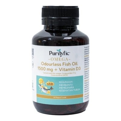 PURITYFIC Purityfic Omega Odourless Fish Oil 1500mg + Vitamin D3 60 Kapsul Lunak