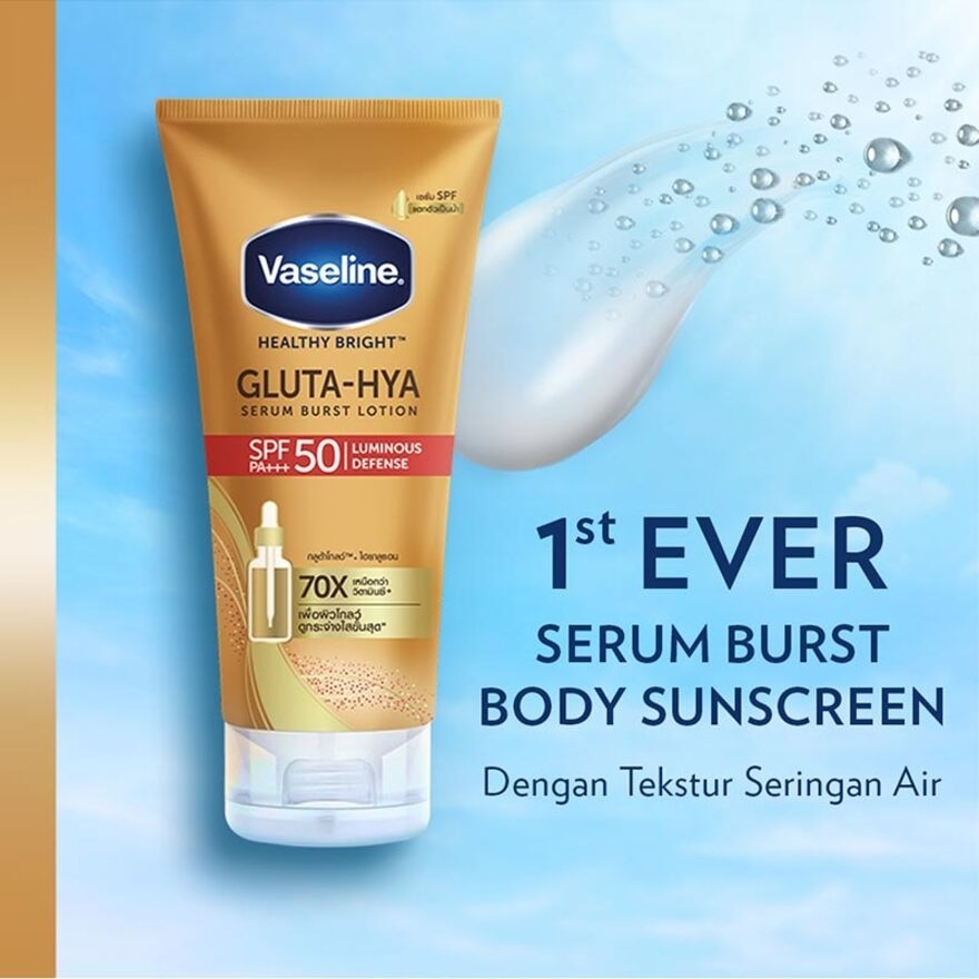 Vaseline Gluta-Hya Serum Burst Sunscreen SPF 50 PA+++ 200ml - Body Serum Sunscreen Mencerahkan