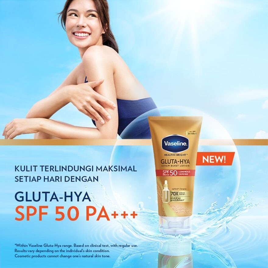 Vaseline Gluta-Hya Serum Burst Sunscreen SPF 50 PA+++ 200ml - Body Serum Sunscreen Mencerahkan