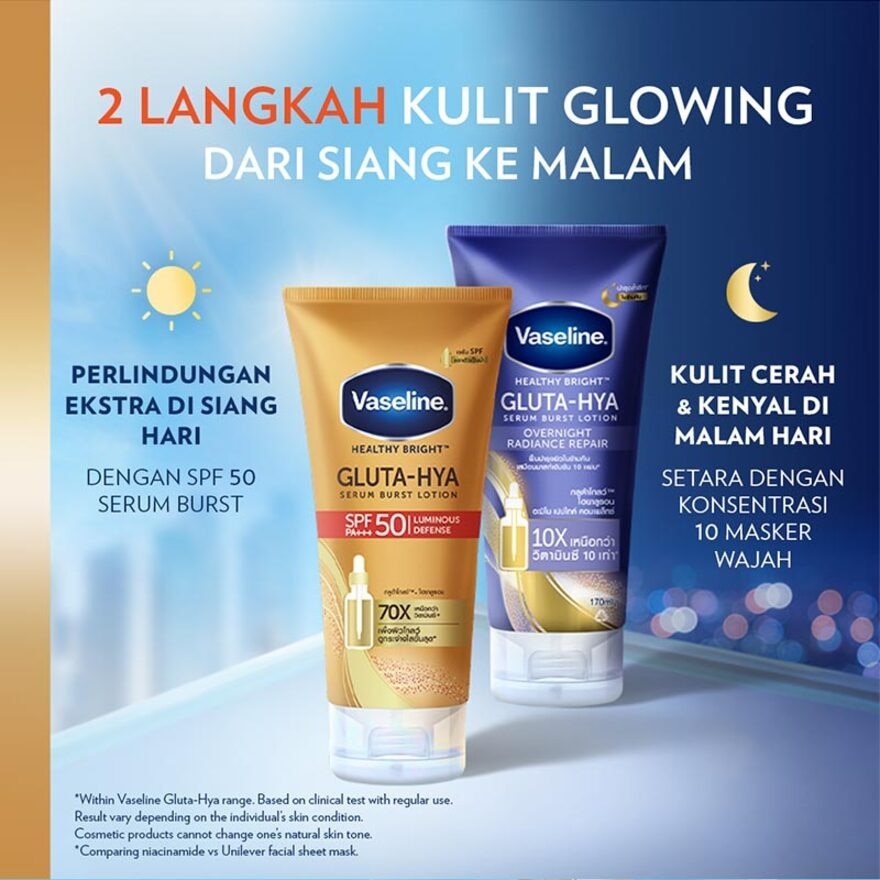 Vaseline Gluta-Hya Serum Burst Sunscreen SPF 50 PA+++ 200ml - Body Serum Sunscreen Mencerahkan