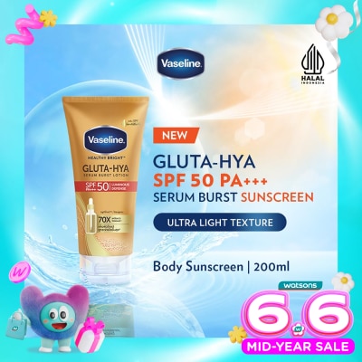 VASELINE - Vaseline Gluta-Hya Serum Burst Sunscreen SPF 50 PA+++ 200ml - Body Serum Sunscreen Mencerahkan