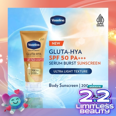 VASELINE Vaseline Gluta-Hya Serum Burst Sunscreen SPF 50 PA+++ 200ml - Body Serum Sunscreen Mencerahkan