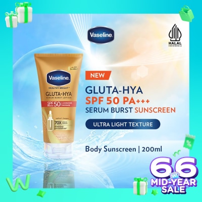 VASELINE Vaseline Gluta-Hya Serum Burst Sunscreen SPF 50 PA+++ 200ml - Body Serum Sunscreen Mencerahkan