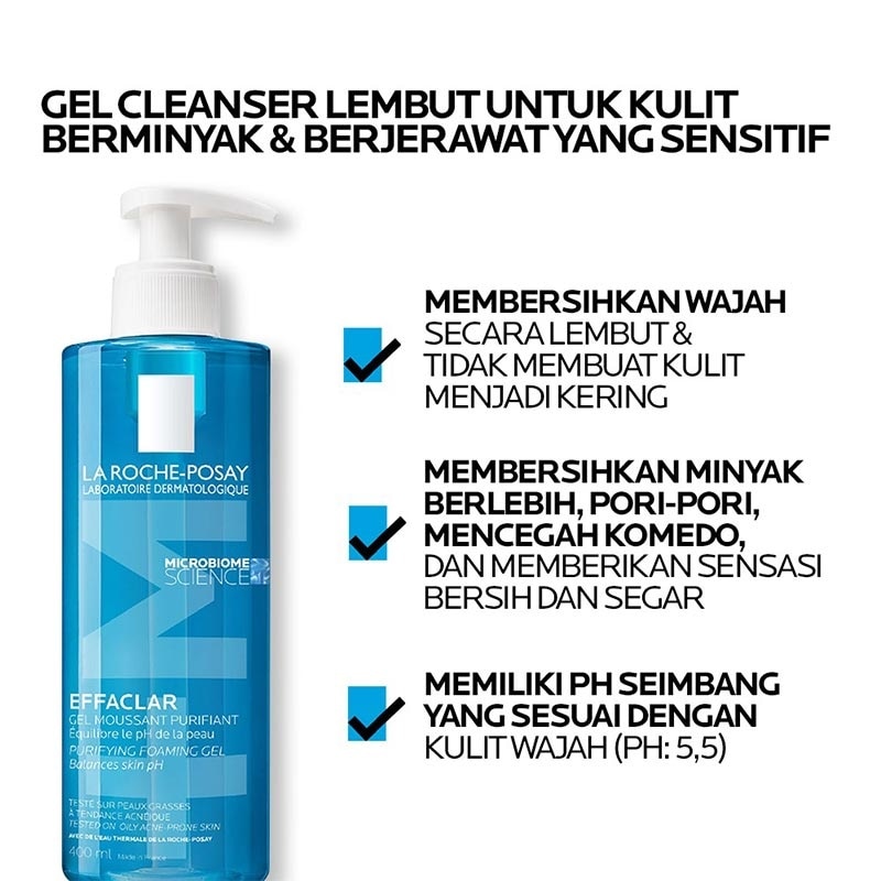 La Roche Posay Effaclar Foaming Gel+M Cleanser- Sabun Wajah Kulit Jerawat/ Berminyak 400ml