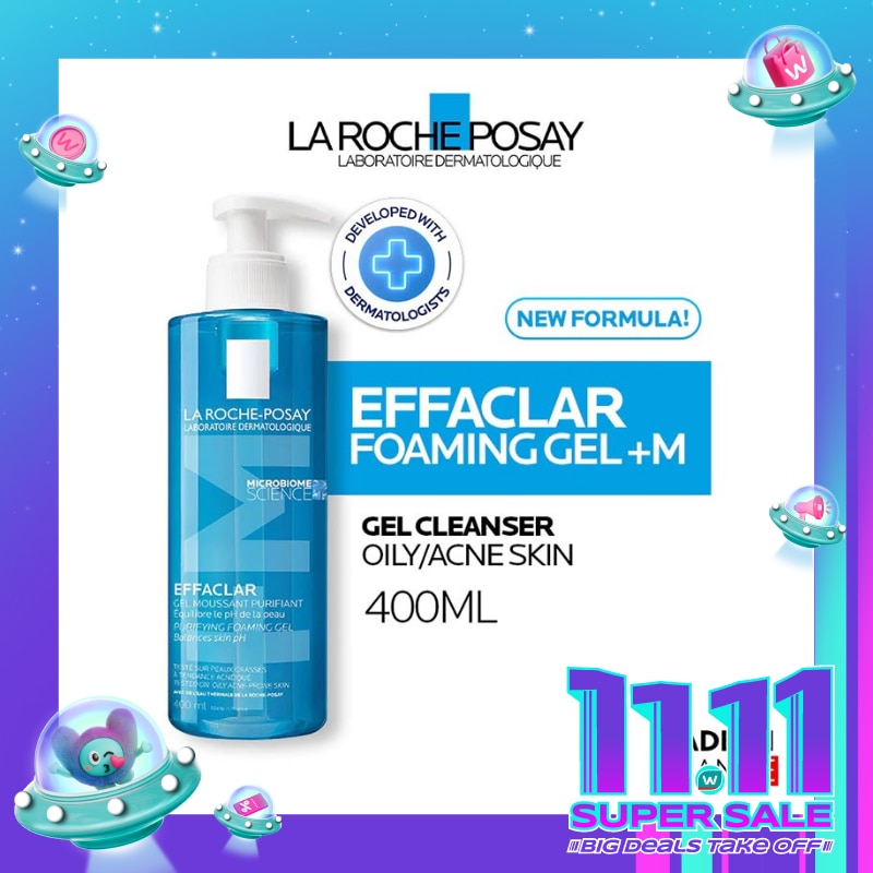 La Roche Posay Effaclar Foaming Gel+M Cleanser- Sabun Wajah Kulit Jerawat/ Berminyak 400ml