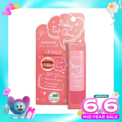 WATSONS - Watsons Baby Tint Glow Coral Rose Lip Balm SPF15 3.9g