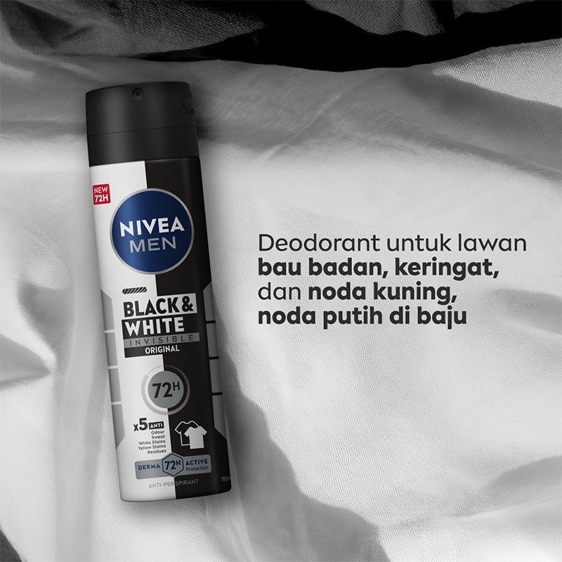 Nivea Men Deodorant Spray Black & White Invisible Original 150ml - Deo anti noda baju wangi segar