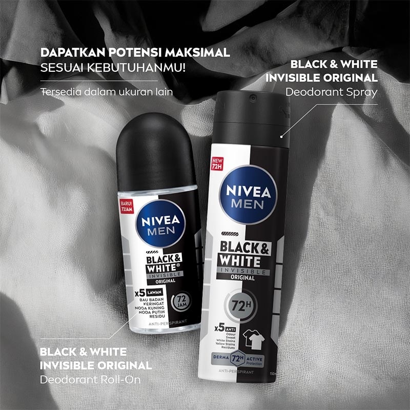 Nivea Men Deodorant Spray Black & White Invisible Original 150ml - Deo anti noda baju wangi segar