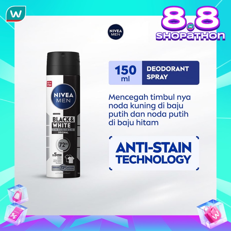 Promo Harga Nivea Men Deo Spray Black & White Invisible Original 150 ml - Watsons