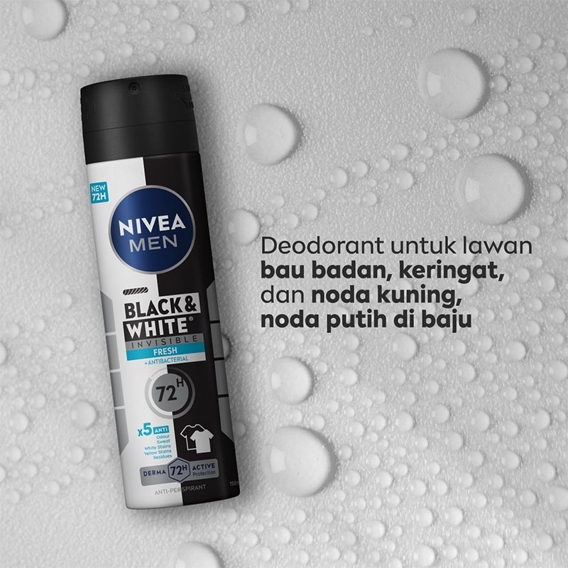 Nivea Men Deodorant Spray Black & White Invisible Fresh 150ml - Deo anti noda baju wangi segar