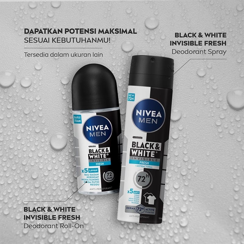 Nivea Men Deodorant Spray Black & White Invisible Fresh 150ml - Deo anti noda baju wangi segar