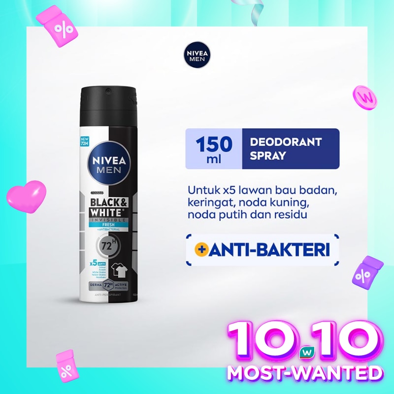 Promo Harga Nivea Men Deo Spray Black & White Invisible Fresh 150 ml - Watsons