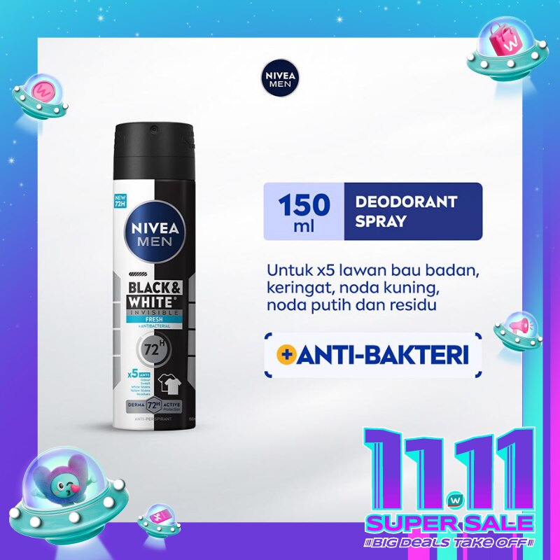 Nivea Men Deodorant Spray Black & White Invisible Fresh 150ml - Deo anti noda baju wangi segar
