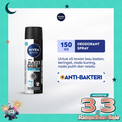 NIVEA Nivea Men Deodorant Spray Black & White Invisible Fresh 150ml - Deo anti noda baju wangi segar