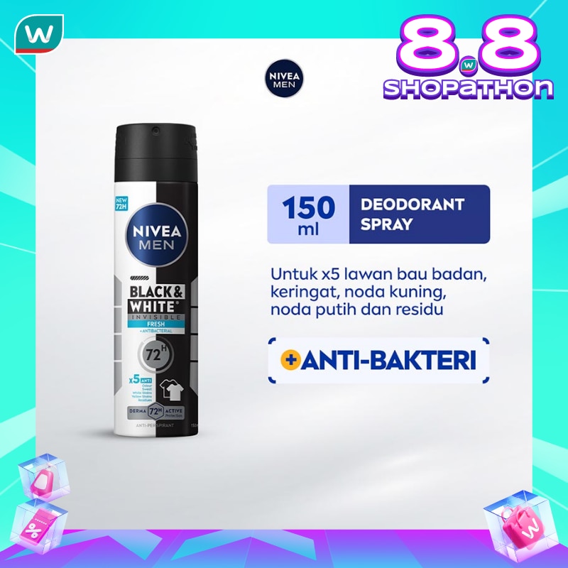 Promo Harga Nivea Men Deo Spray Black & White Invisible Fresh 150 ml - Watsons