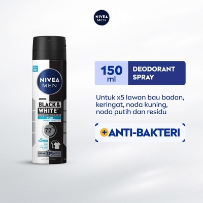 NIVEA Nivea Men Deodorant Spray Black & White Invisible Fresh 150ml - Deo anti noda baju wangi segar