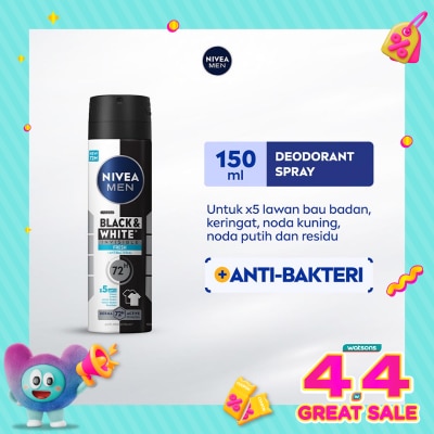 NIVEA - Nivea Men Deodorant Spray Black & White Invisible Fresh 150ml - Deo anti noda baju wangi segar