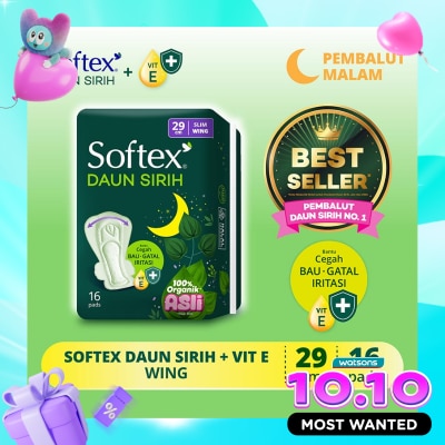 SOFTEX Daun Sirih + Vitamin E Slim Wing 29cm 16'S Pembalut Malam image