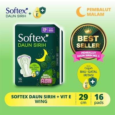 Softex Daun Sirih + Vitamin E Slim Wing 29cm 16'S - Pembalut Malam
