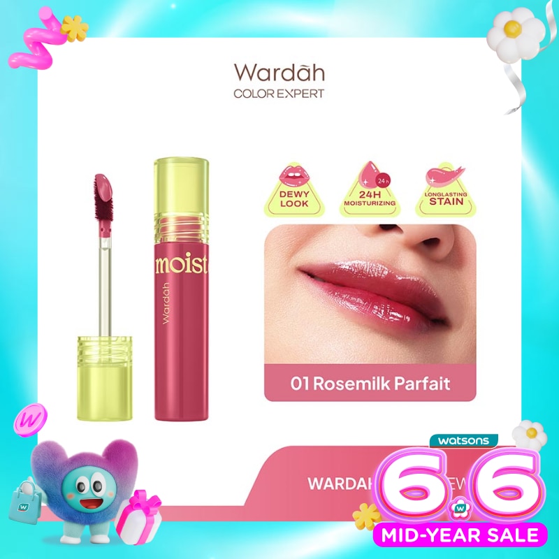 Moist Dew Tint 01 Rosemilk Parfait 3g - Liptint Ombre Tint Lembab Glossy Coverage Tinggi dan Tahan Seharian Hingga 24 Jam