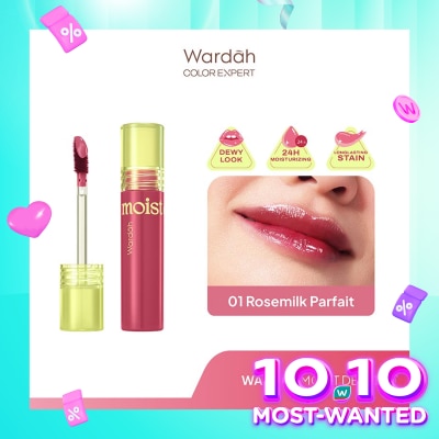 WARDAH Moist Dew Tint 01 Rosemilk Parfait 3g - Liptint Ombre Tint Lembab Glossy Coverage Tinggi dan Tahan Seharian Hingga 24 Jam