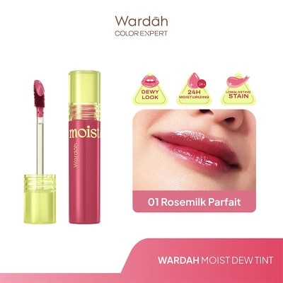 WARDAH Moist Dew Tint 01 Rosemilk Parfait 3g - Liptint Ombre Tint Lembab Glossy Coverage Tinggi dan Tahan Seharian Hingga 24 Jam