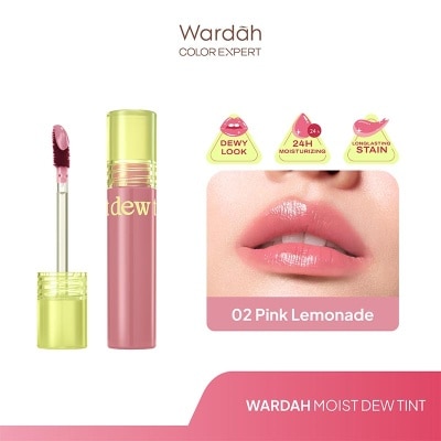 WARDAH Moist Dew Tint 02 Pink Lemonade 3g - Liptint Ombre Tint Lembab Glossy Coverage Tinggi dan Tahan Seharian Hingga 24 Jam