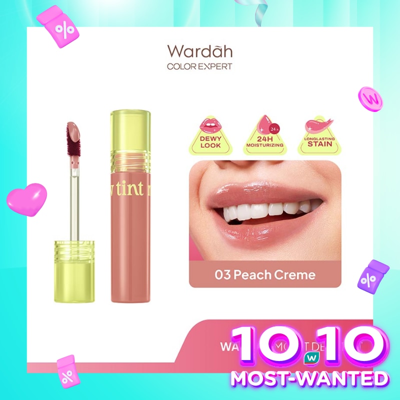 Moist Dew Tint 03 Peach Creme 3g - Liptint Ombre Tint Lembab Glossy Coverage Tinggi dan Tahan Seharian Hingga 24 Jam