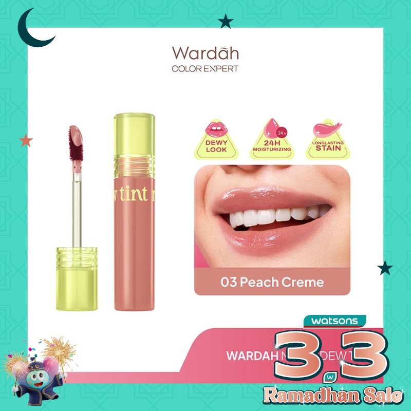 Moist Dew Tint 03 Peach Creme 3g - Liptint Ombre Tint Lembab Glossy Coverage Tinggi dan Tahan Seharian Hingga 24 Jam