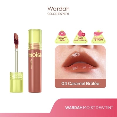 WARDAH Moist Dew Tint 04 Caramel Brulee 3g - Liptint Ombre Tint Lembab Glossy Coverage Tinggi dan Tahan Seharian Hingga 24 Jam