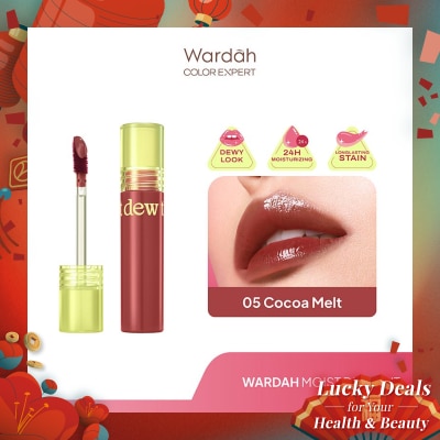 WARDAH Moist Dew Tint 05 Cocoa Melt 3g - Liptint Ombre Tint Lembab Glossy Coverage Tinggi Hingga 24 Jam