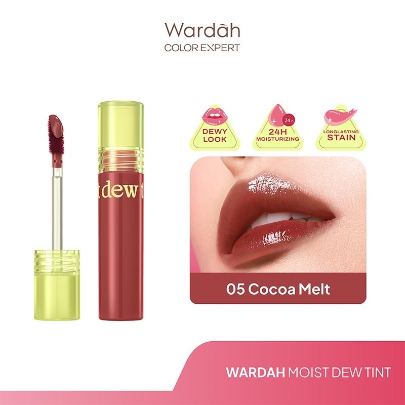 Moist Dew Tint 05 Cocoa Melt 3g - Liptint Ombre Tint Lembab Glossy Coverage Tinggi Hingga 24 Jam