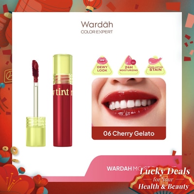 WARDAH Moist Dew Tint 06 Cherry Gelato 3g - Liptint Ombre Tint Lembab Glossy Coverage Tinggi dan Tahan Seharian Hingga 24 Jam