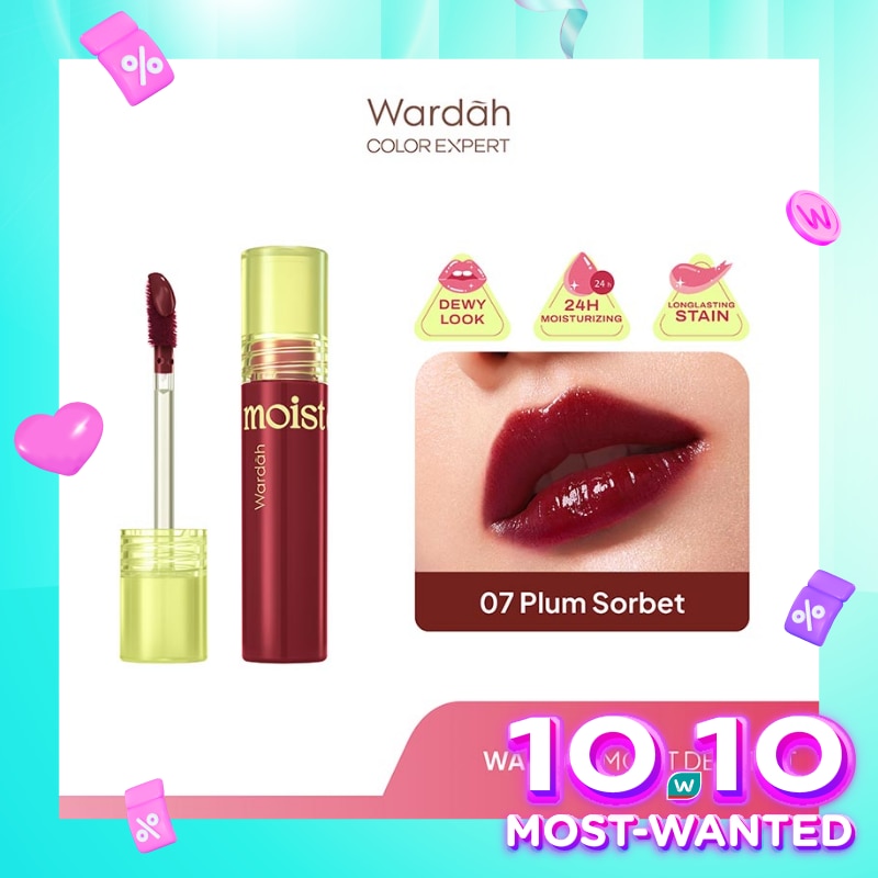Moist Dew Tint 07 Plum Sorbet 3g - Liptint Ombre Tint Lembab Glossy Coverage Tinggi dan Tahan Seharian Hingga 24 Jam