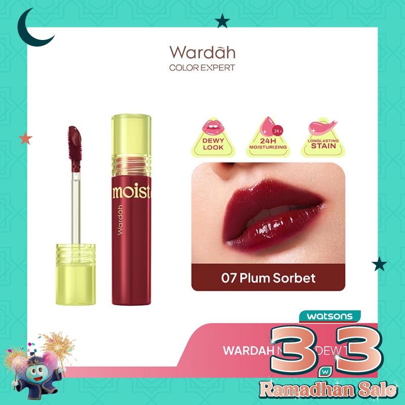 Moist Dew Tint 07 Plum Sorbet 3g - Liptint Ombre Tint Lembab Glossy Coverage Tinggi dan Tahan Seharian Hingga 24 Jam